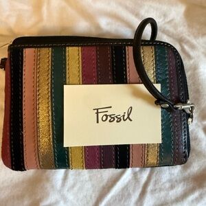 Fossil Striped Leather Wristlet in Multicolor